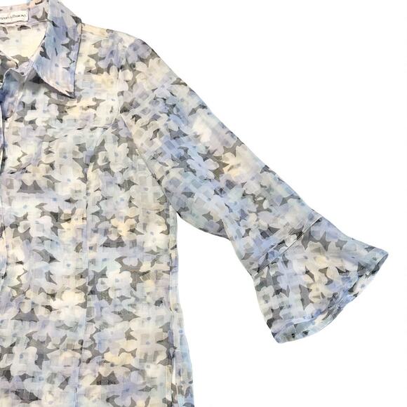 Draper's & Damon's Blouse & Tank Top Set Medium Textured Blue Floral Bell Sleeve - Picture 8 of 11